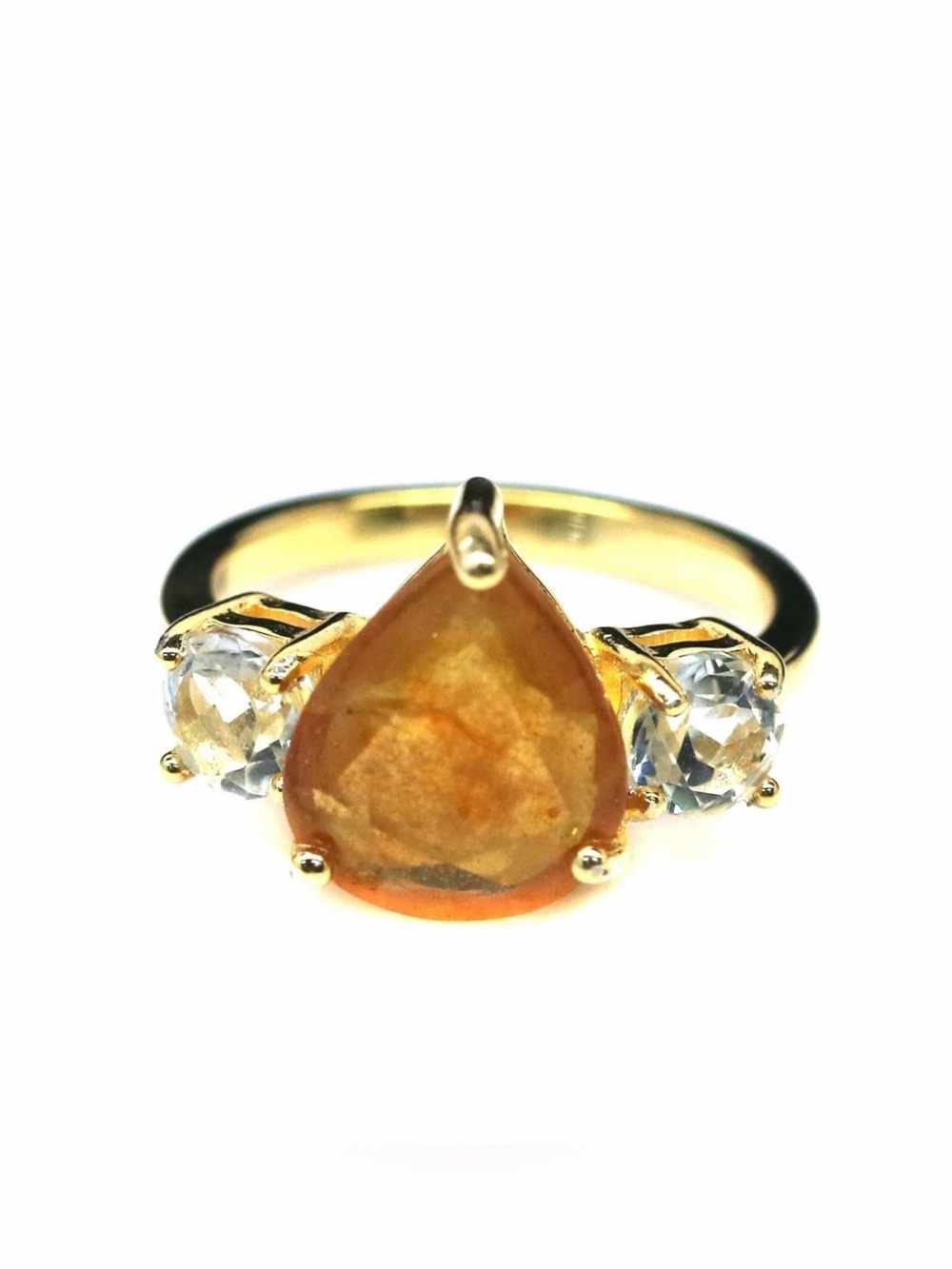 Stunning Natural Yellow Sapphire & Topaz accent Ring 18k Gold over 925 Silver- 6 - Picture 3 of 16